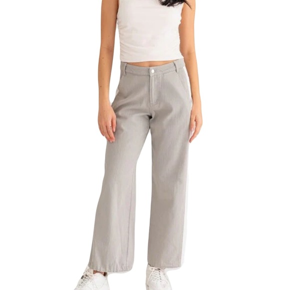 Le Lis Julia Gray Contrast Wide Leg Pants Jogger Style Sz Small - Picture 12 of 12